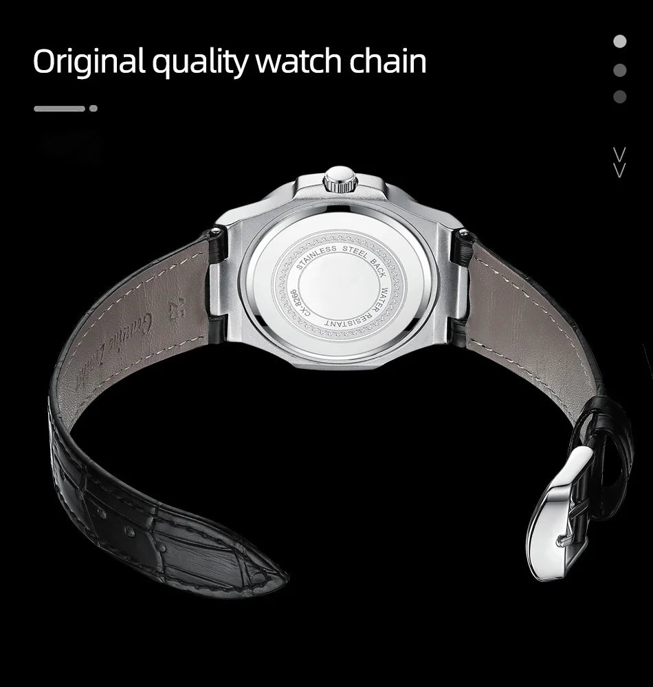 New High Quality Leather Man Watches Business Fashion Date Quartz Luxury Square Watch Men's Waterproof Luminous Clock