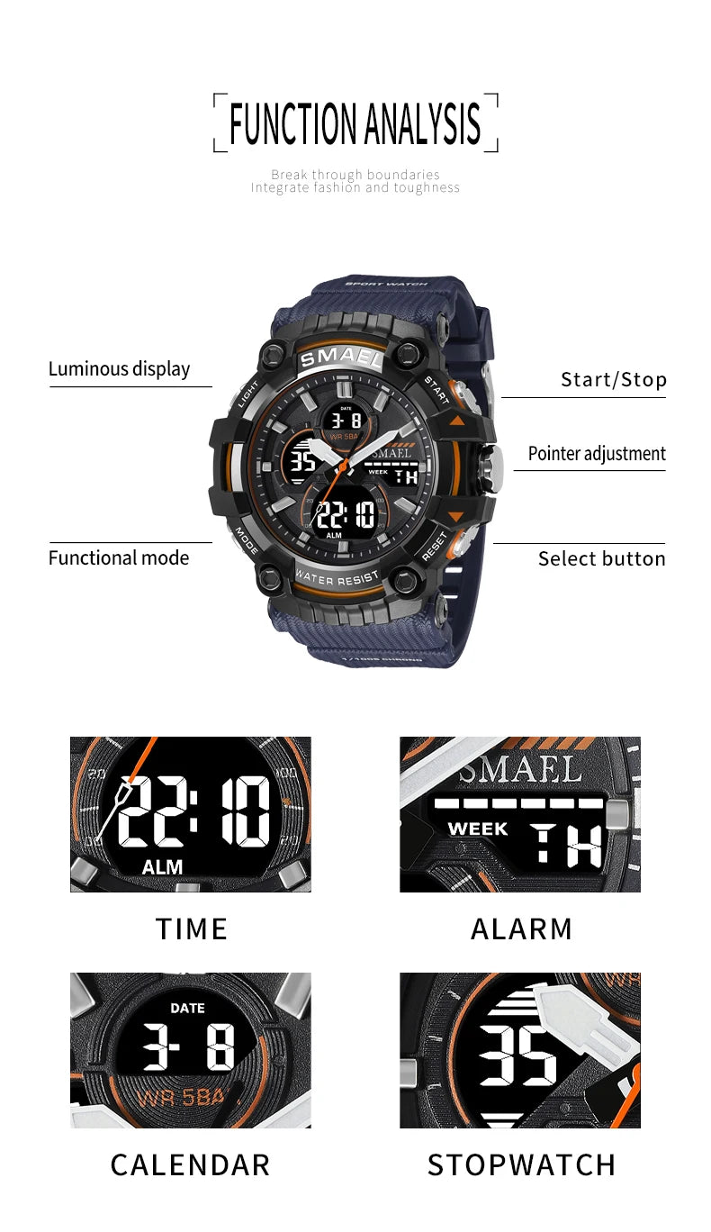 SMAEL Brand Sport Watch Men Quartz Wristwatches Waterproof Dual Time Display Military Army Green Male Clock 8079 Mens Watches