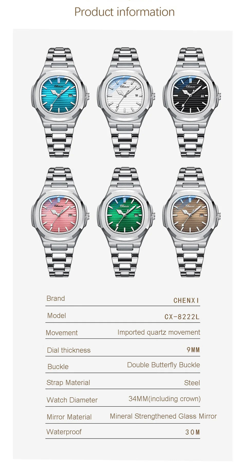 Watches For Woman Fashion Date Luminous Quartz Watch Silver Stainless Steel Clock Women's Stainless Steel Watch Waterproof