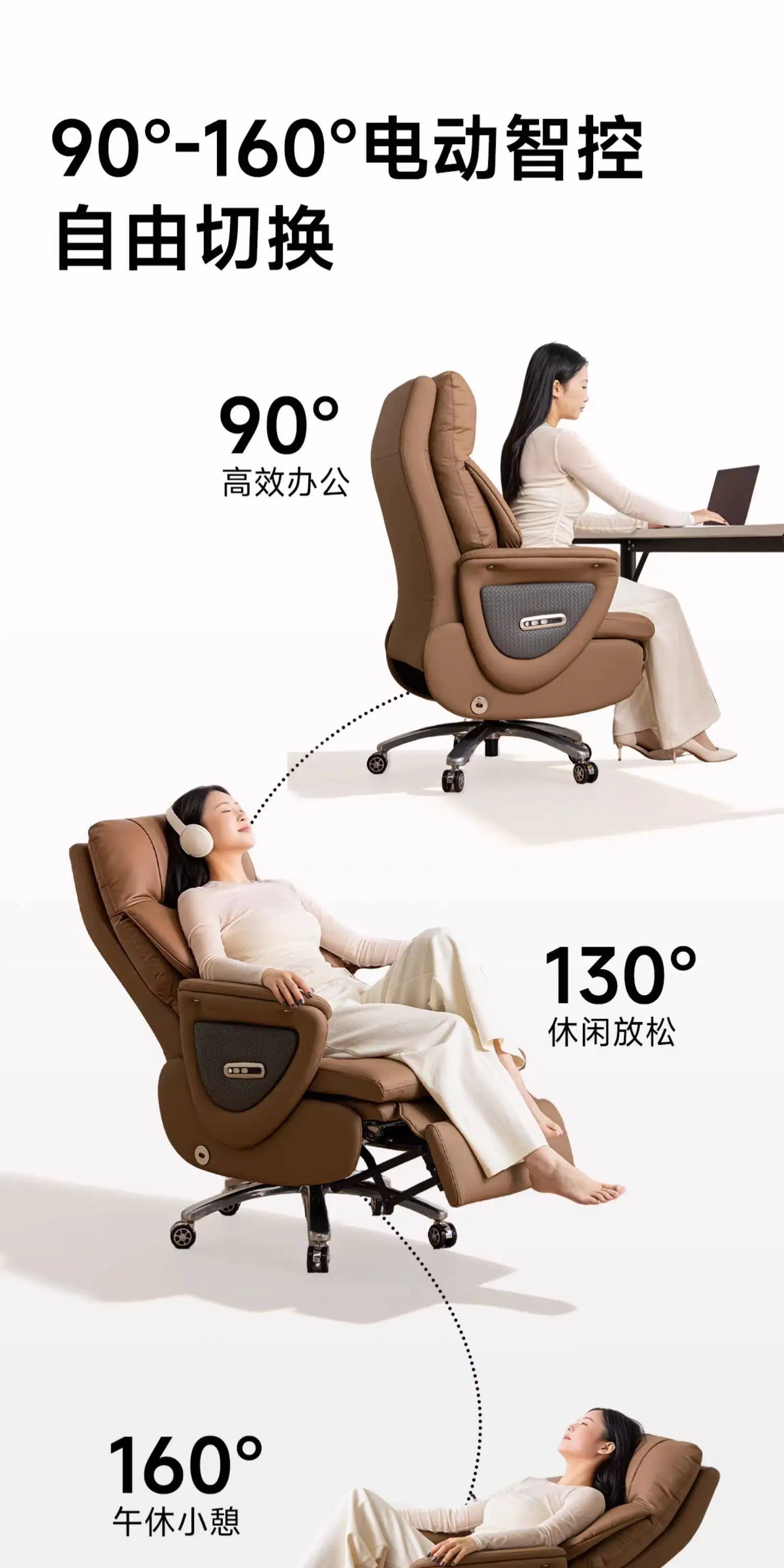 Genuine Leather Electric Ventilated & Heated Executive Office Chair – Ergonomic Reclining Computer Chair Sitting Comfort JT40