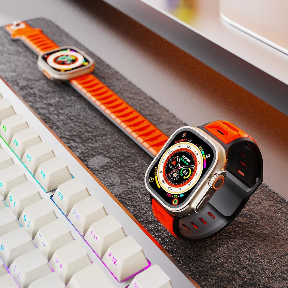Sports Silicone Band for Apple Watch Strap 46mm 42mm 49mm 44mm 40 45mm Two-tone Watchband for iWatch 11 10 9 8 7 6 5 4 SE Ultra