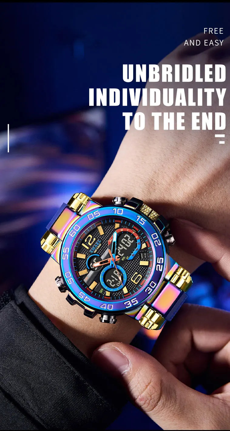 SMAEL 8106 Men's Analog Digital Dual Display Sport Watch - 50M Waterproof LED Backlight Alarm Chronograph Stopwatch