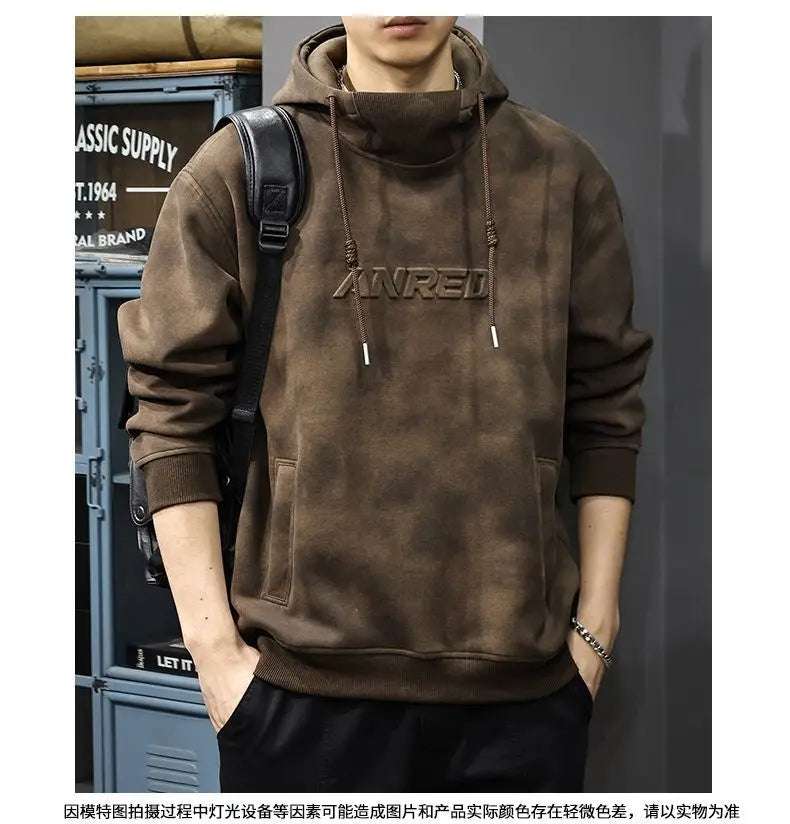 Autumn Winter Thickened Wasteland Wind Hooded Sweater Men's Heavy Steel Seal Loose Turtleneck Top Dirty Retro Jacket Sweatshirts