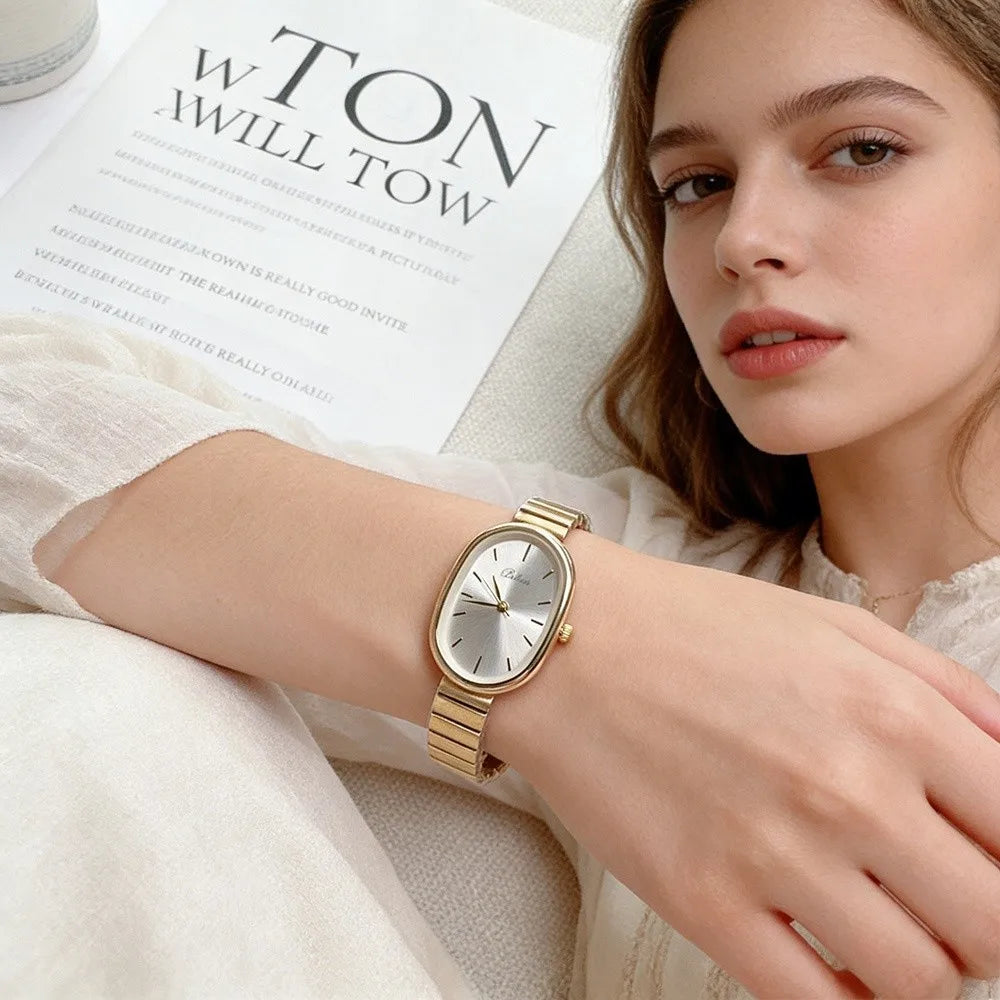 New Oval Dial Quartz Watch Simple Fold-down Clasp Watch Fashion Wristwatch Student Wristwatch