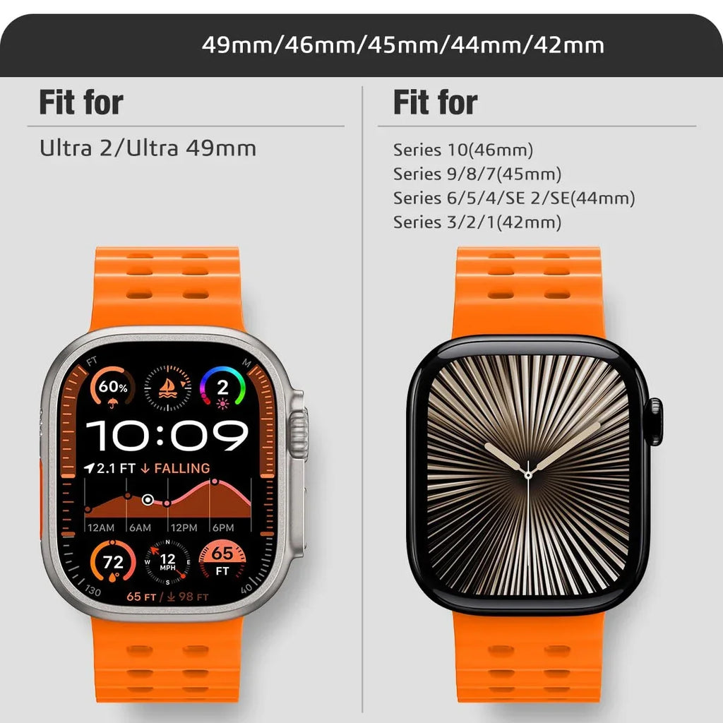 Ocean Silicone+Metal Buckle Strap for Apple Watch Band Ultra 49mm Series 11 10 46mm Band iWatch 9 8 7 45mm 6 5 4 SE 44mm Correa