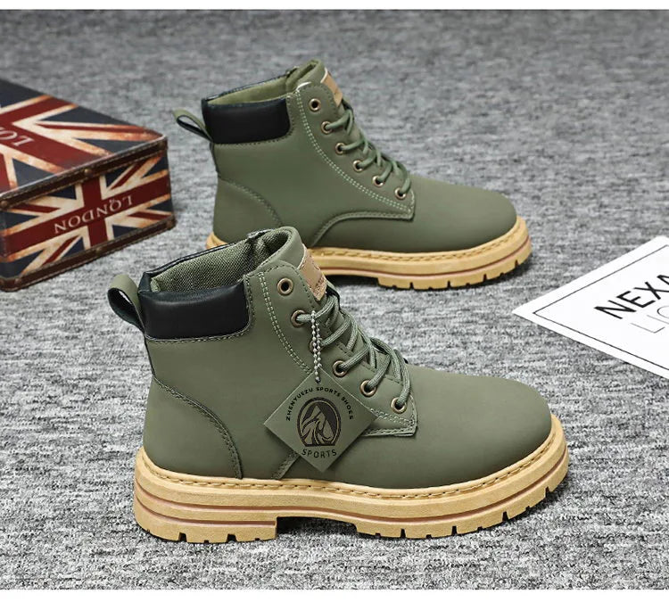 High Top Boots Men's Leather Shoes Fashion Motorcycle Ankle Boots for Men Winter Boots Man Shoes Lace-Up Botas Men Flat Sneakers