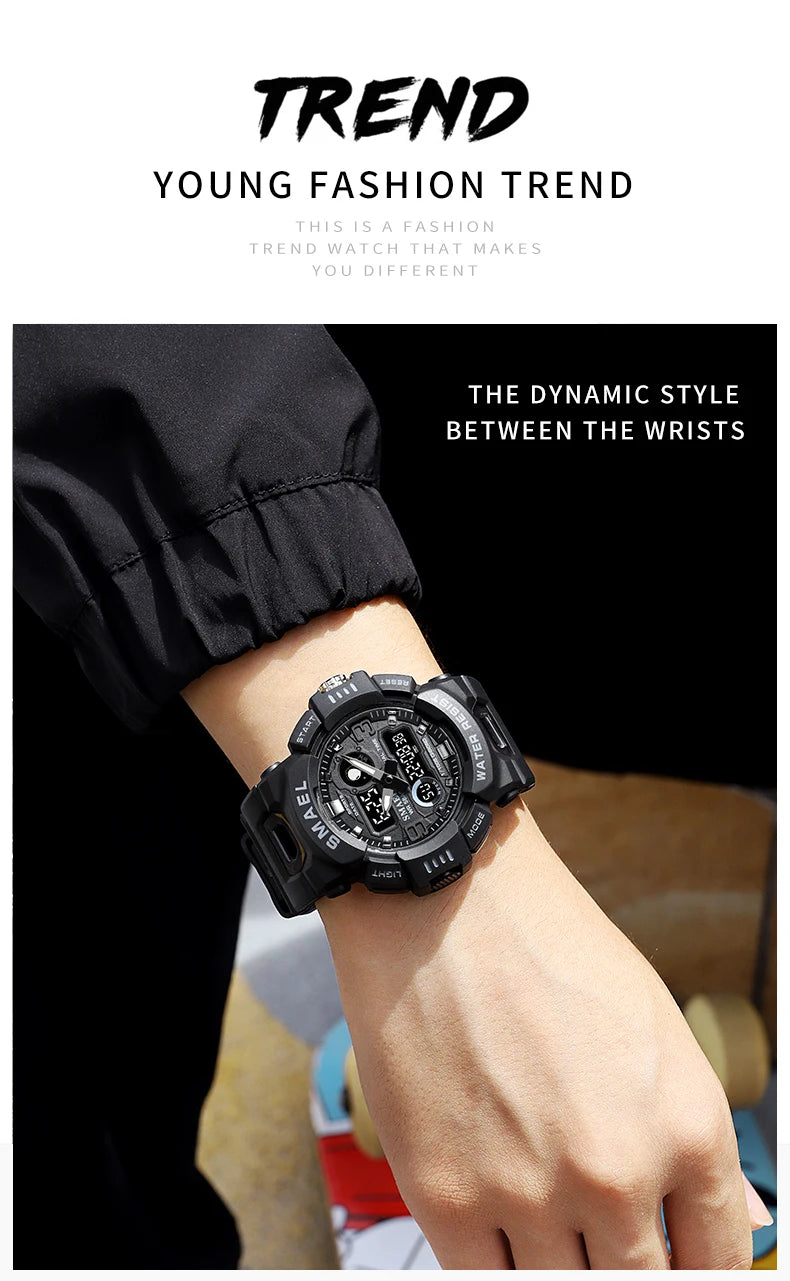 SMAEL Sport Watches Digital Watch LED 50m Waterproof Military Wristwatch Male Clocks 8063 Mens Watches  Stopwatches Alarm Clock