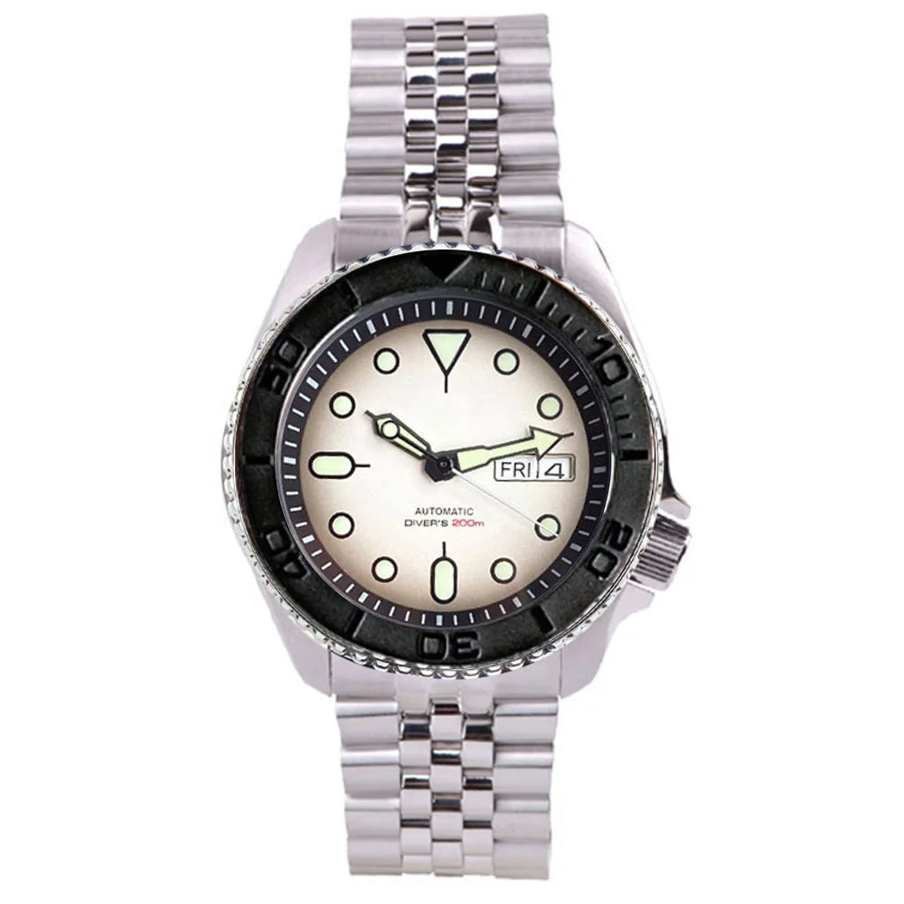 Diving Tandorio NH36 Week Date Steel Mechanical Watch Men 120clicks Bezel Chapter Ring 3.8 Crown 20ATM Waterproof SKX Mod Clock