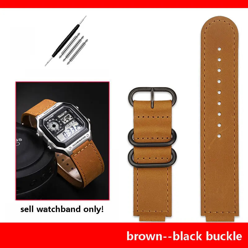 18mm cowhide Watchband for Casio small square strap AE1200/AE-1300/1500 F-108/W-218  A158/A168 vintage cowhide strap  bracelet