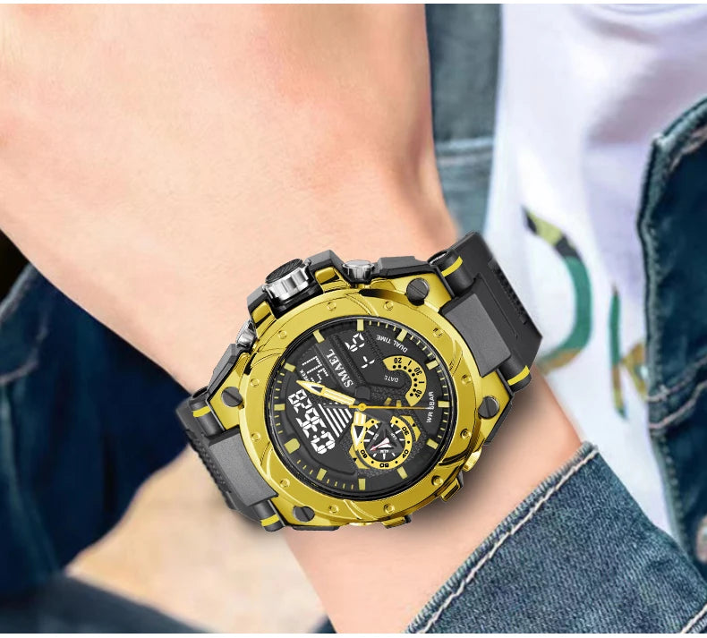 Quartz Watch For Men SMAEL Wristwatches Watcholorful Red Bracelet 50M Waterproof Alarm Clock Analog Digitals 8060 Sport Watches