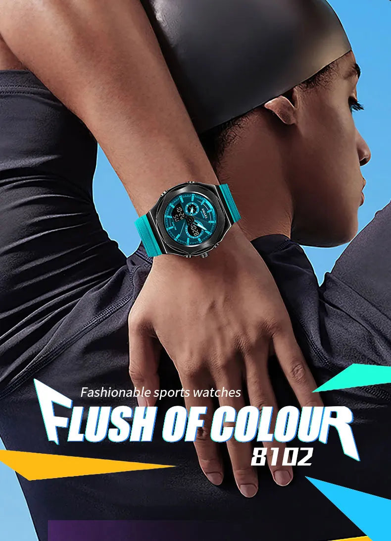 SMAEL Sport  Watches Women  50M Waterproof Lady Watches Pink Lover Gifts 8102 Dual Time Diaplay Watches Digital LED Back Light