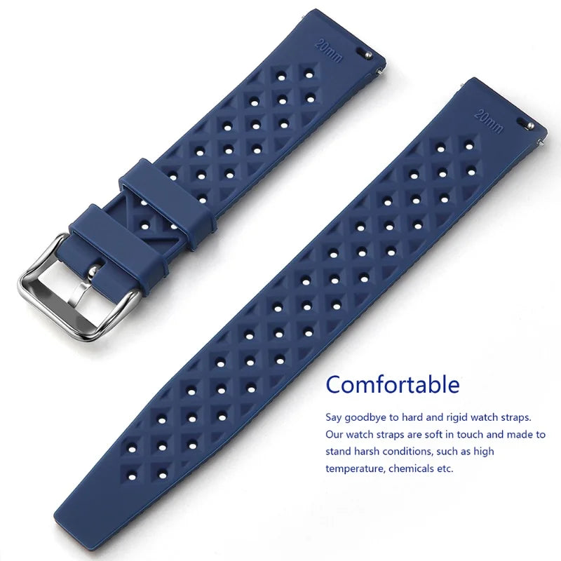 20mm 22mm Quick Release New Tropical TPU Rubber Strap Flat Head Universal Watch Band Ventilate Silicone Tropic Bracelet