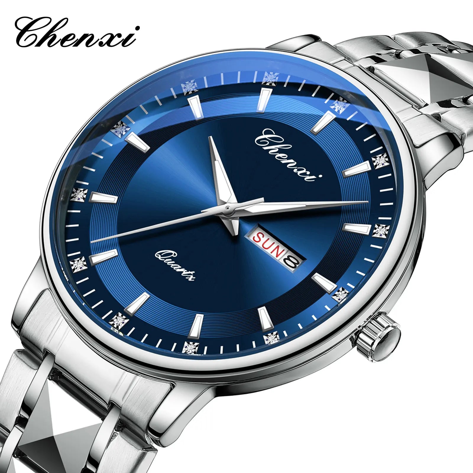 CHENXI Top Brand Fashion Men's Watch Convex Mirror Waterproof Night Light Date Calendar Stainless Steel Strap Quartz Watches NEW