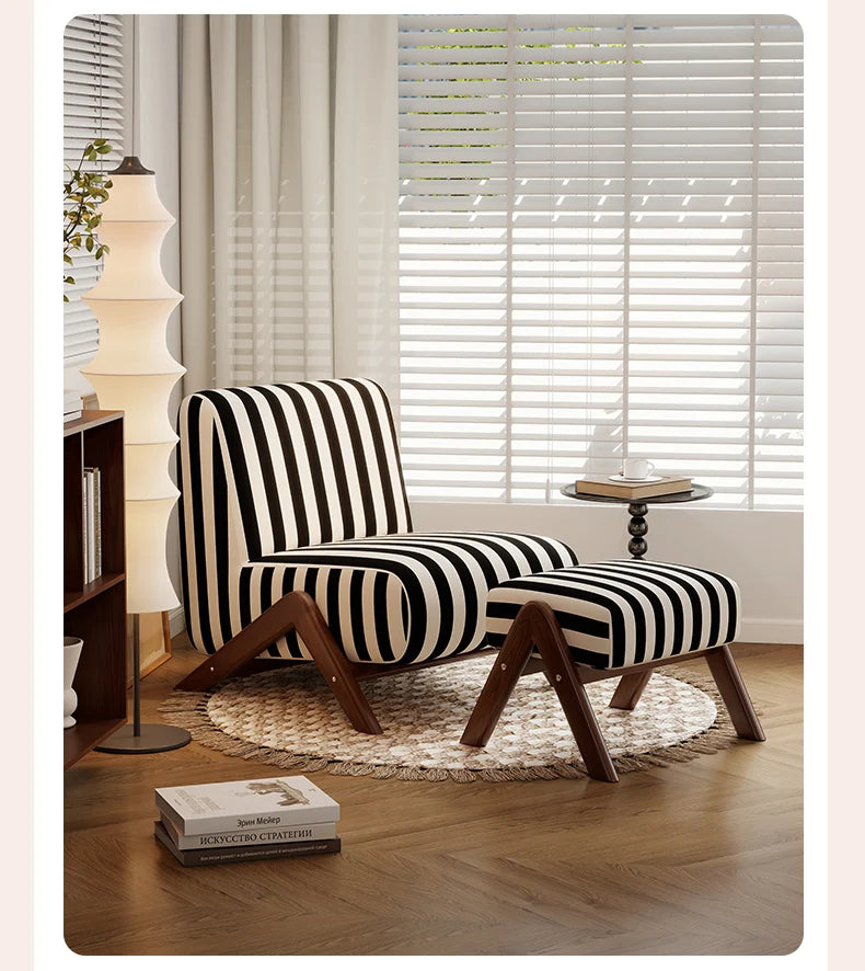Single Sofa Chair with Antique Style, Lazy Living Room, Balcony, Leisure Chair, Zebra Chair, Solid Wood Designer Single Chairs