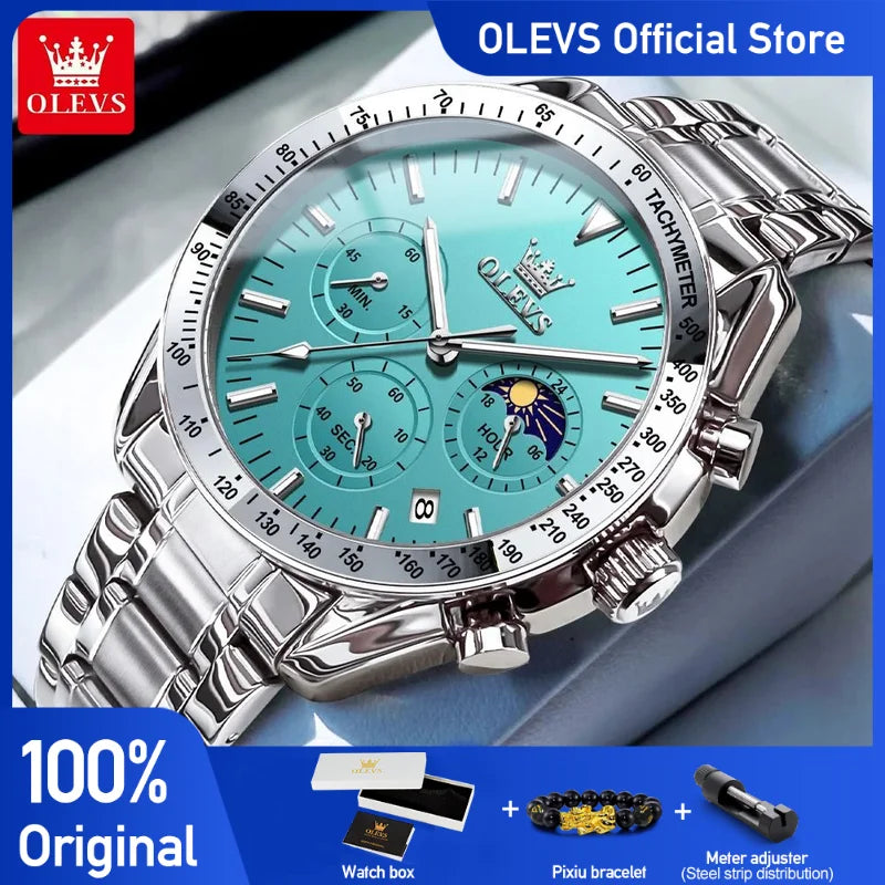 OLEVS 3618 Mens Watch Original Brand Waterproof Luminous Quartz Wristwatch Watch For Man  Multifunctional Chronograph With Box