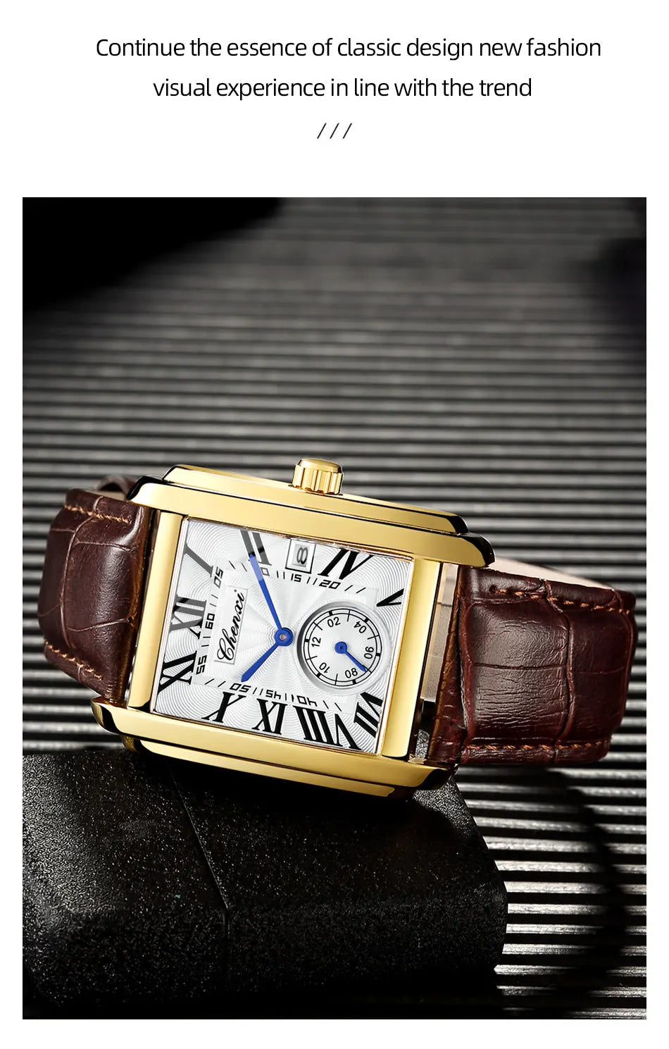 2025 New Business Men's Watch Fashion Square Roman Numeral Dial Waterproof Brown Leather Male Casual Fashion Date Quartz Watches