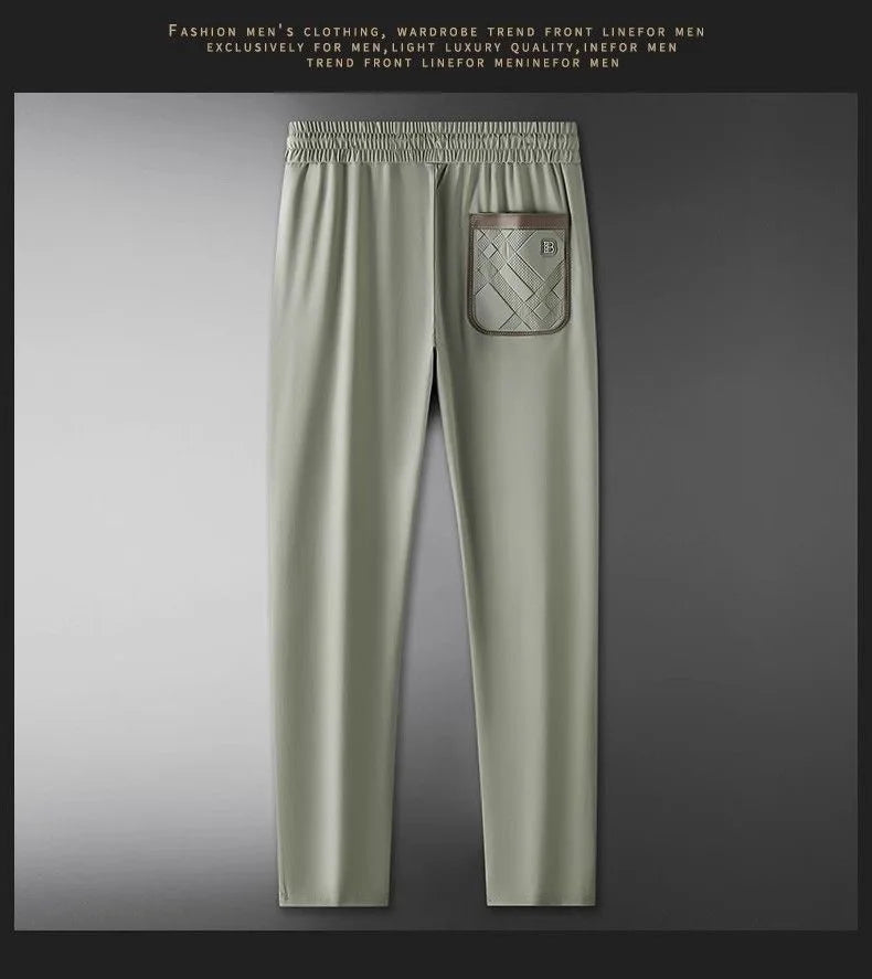 Luxury brand men's letter printed casual pants 2024 summer new ice silk comfortable and breathable casual pocket sports pants