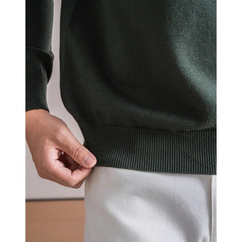 Old Money Style Men's Semi-High Neck Henley Sweater 4.6% Wool Blend Anti-Pilling Knit  Korean Casual Daily Wear