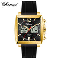 Fashion Casual Men Sports Watch Square Dial Dual Time CHENXI Watches Silicone Strap Waterproof Multifunction Wristwatch Male