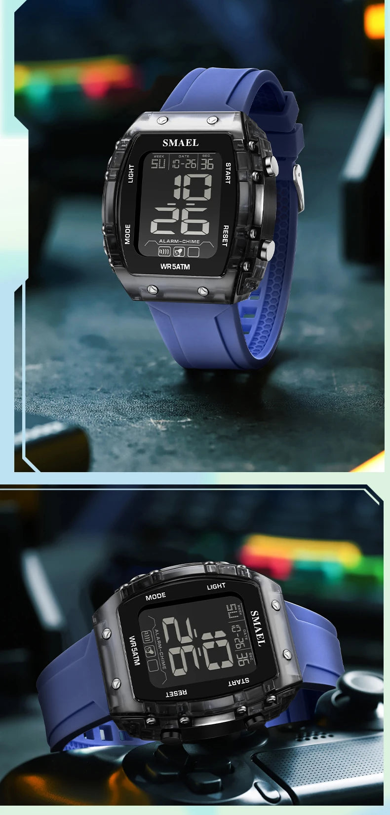SMAEL Watches for Women LCD Digital Movement Silicone Strap Clock Fashion Trend Waterproof Sport Electronic Wristwatches Female