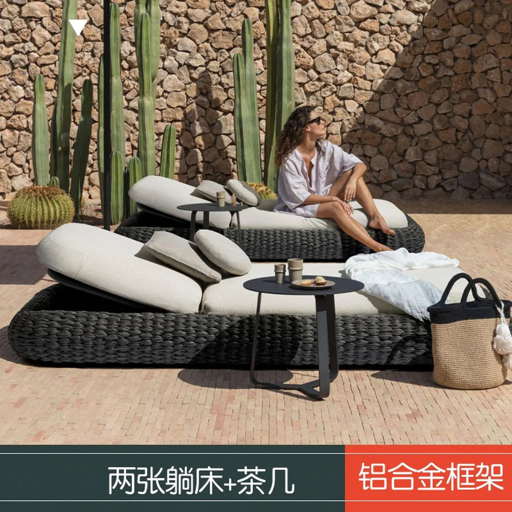Outdoor Leisure Lounge Bed Courtyard Villa Braided Rope Garden Villa Pool Outdoor Rattan Lazy Single Bed Furniture