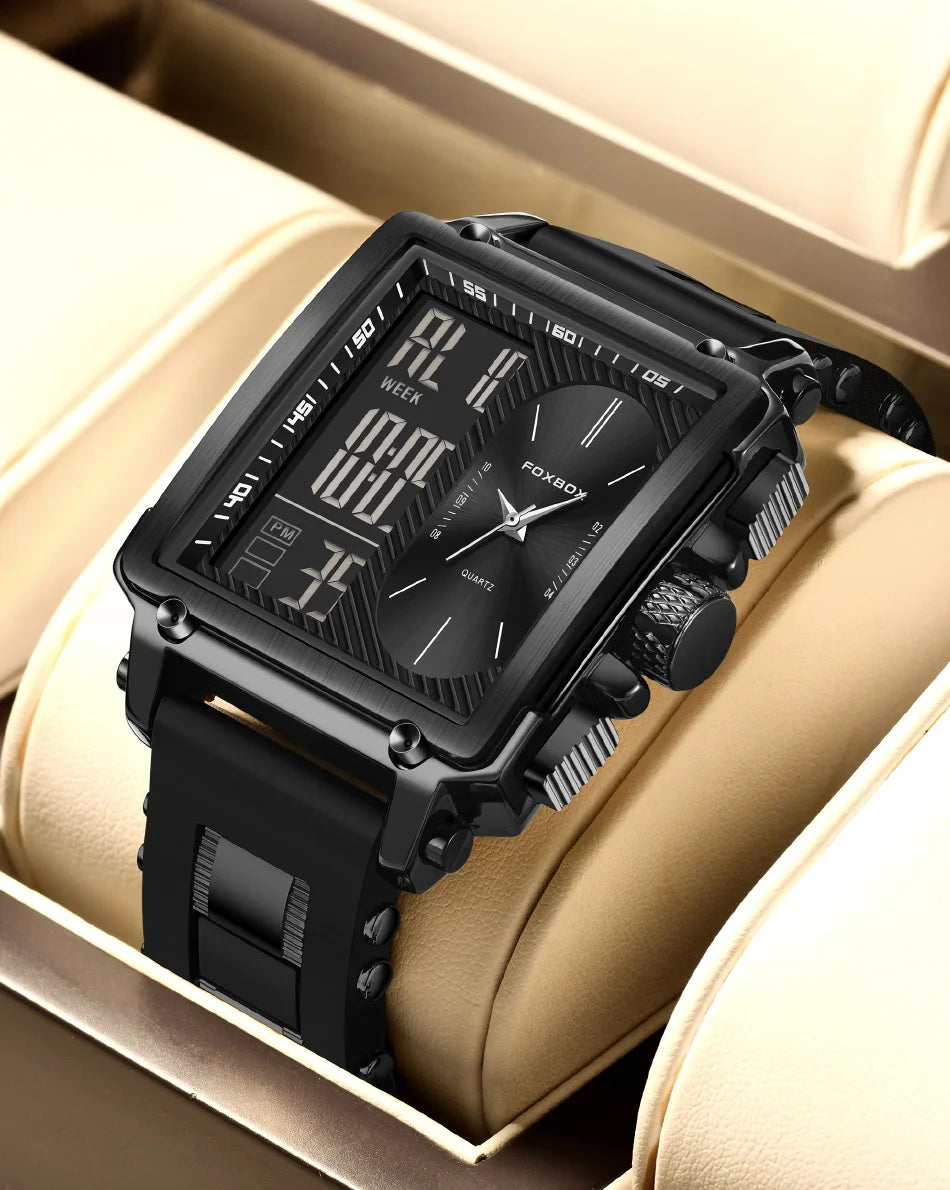 LIGE Fashion Square Digital Watch Men Casual Sports Waterproof Men's Quartz Wristwatch FOXBOX Top Brand Luxury Chronograph Watch