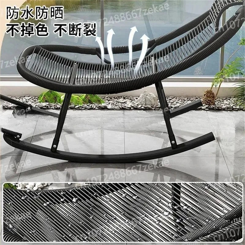 Leisure Lounge Chair, Garden Chair, Widened Rocking Chair, Rattan Rainbow Rocking Chair
