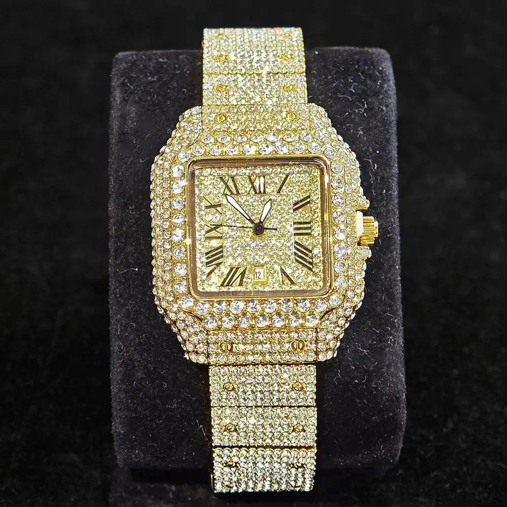 UNIGUET Luxury Ice Watch for Men Women Fashion Hip Hop Full Diamond Square Couple Wristwatch Gift 2026 Hor Sale
