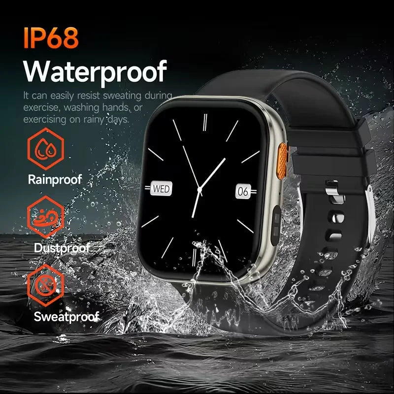 New 1000mAh Large Battery Smartwatch Men Women | 2.04"HD Screen BluetoothCall Heart Rate Monitor Flashlight Sports Fitness Watch