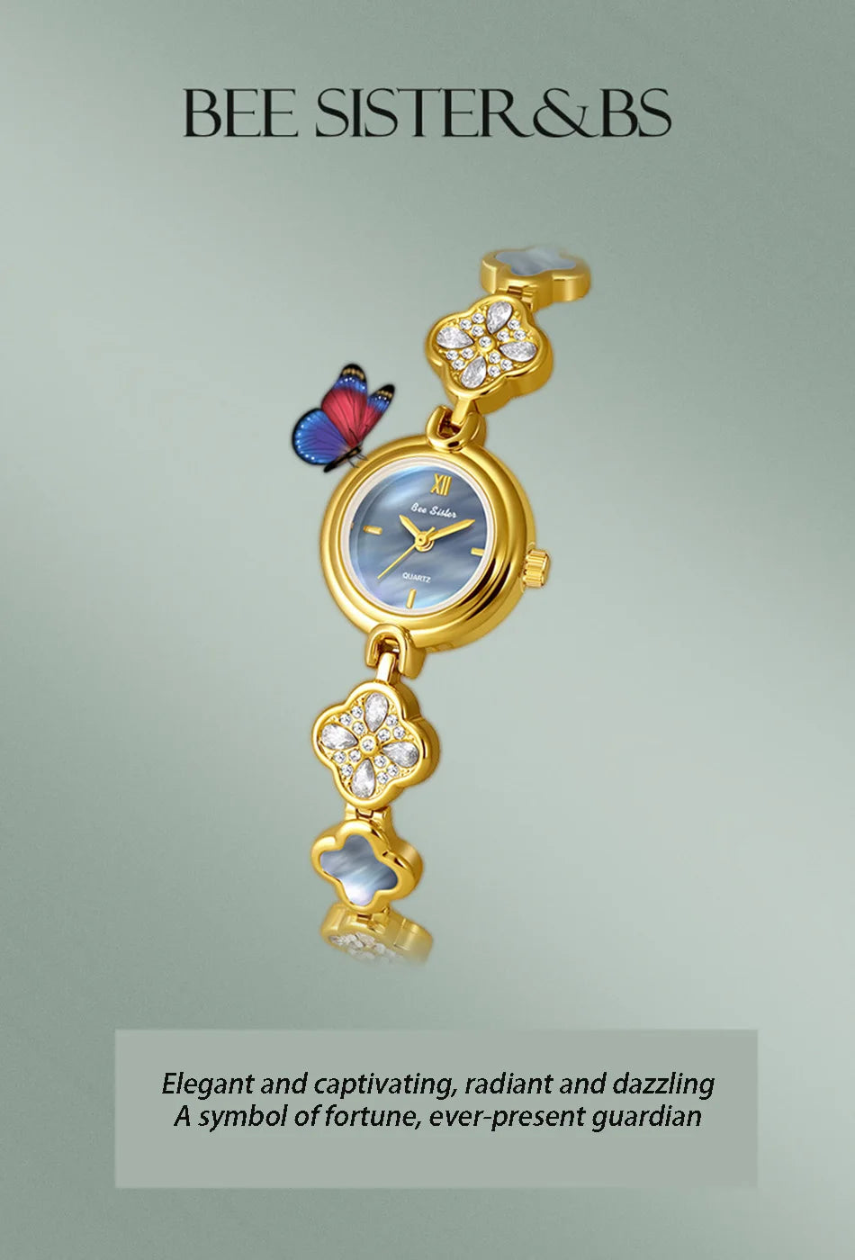 Women's Watch Natural Blue Shell Dial Bracelet Elegant Crystal Dress Watches for Women Fashion Luxury Small Quartz Ladies Clock