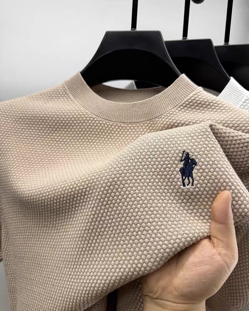 Luxury 100% cotton knitted short sleeve T-shirt high-end brand pony embroidery summer solid color  men's casual round neck top