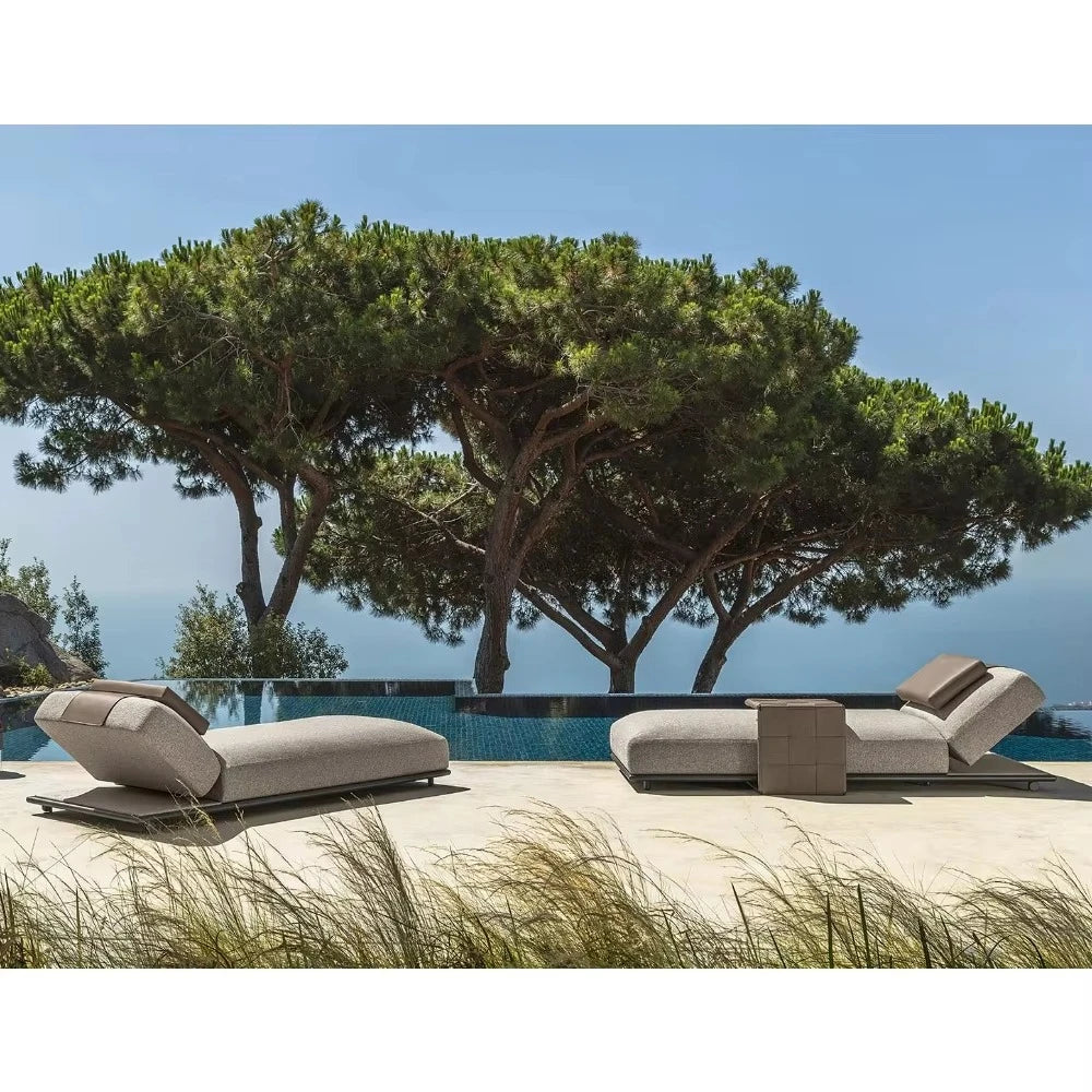 Wood Outdoor Sunbed | Modern Adjustable Backrest Pool Daybed for Hotel & Villa Use