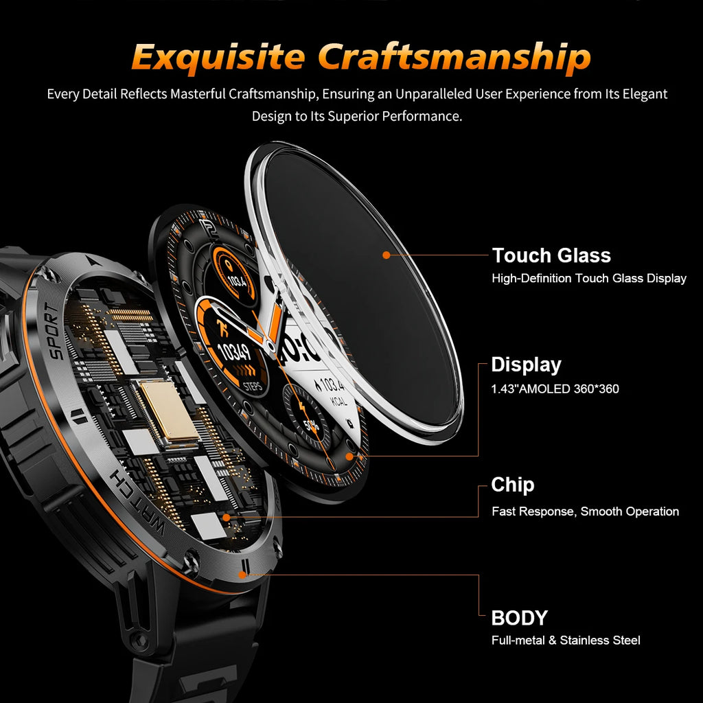 2026 New Smart Watch Men Compass Outdoor 3ATM Waterproof Sports Fitness Large Battery Bluetooth Call Smartwatch for Android iOS
