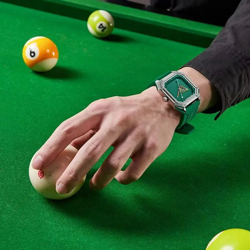 2025 New Original Watch For Man Sport Silicone Strap Waterproof Quartz Watch Fashion Men Billiards Design Green Wristwatch Boy