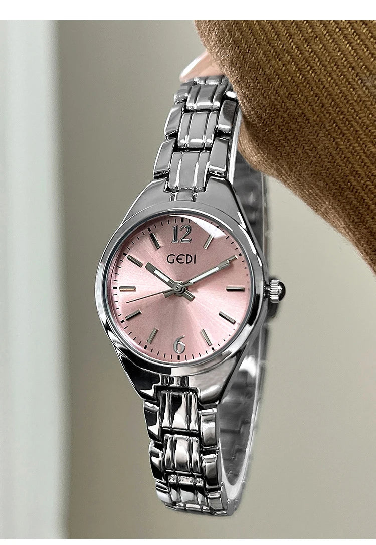 GEDI Small Watch for Women Silver Light Luxury Elegant Waterproof Quartz Watches Ladies Wristwatches Fashion Casual Simple