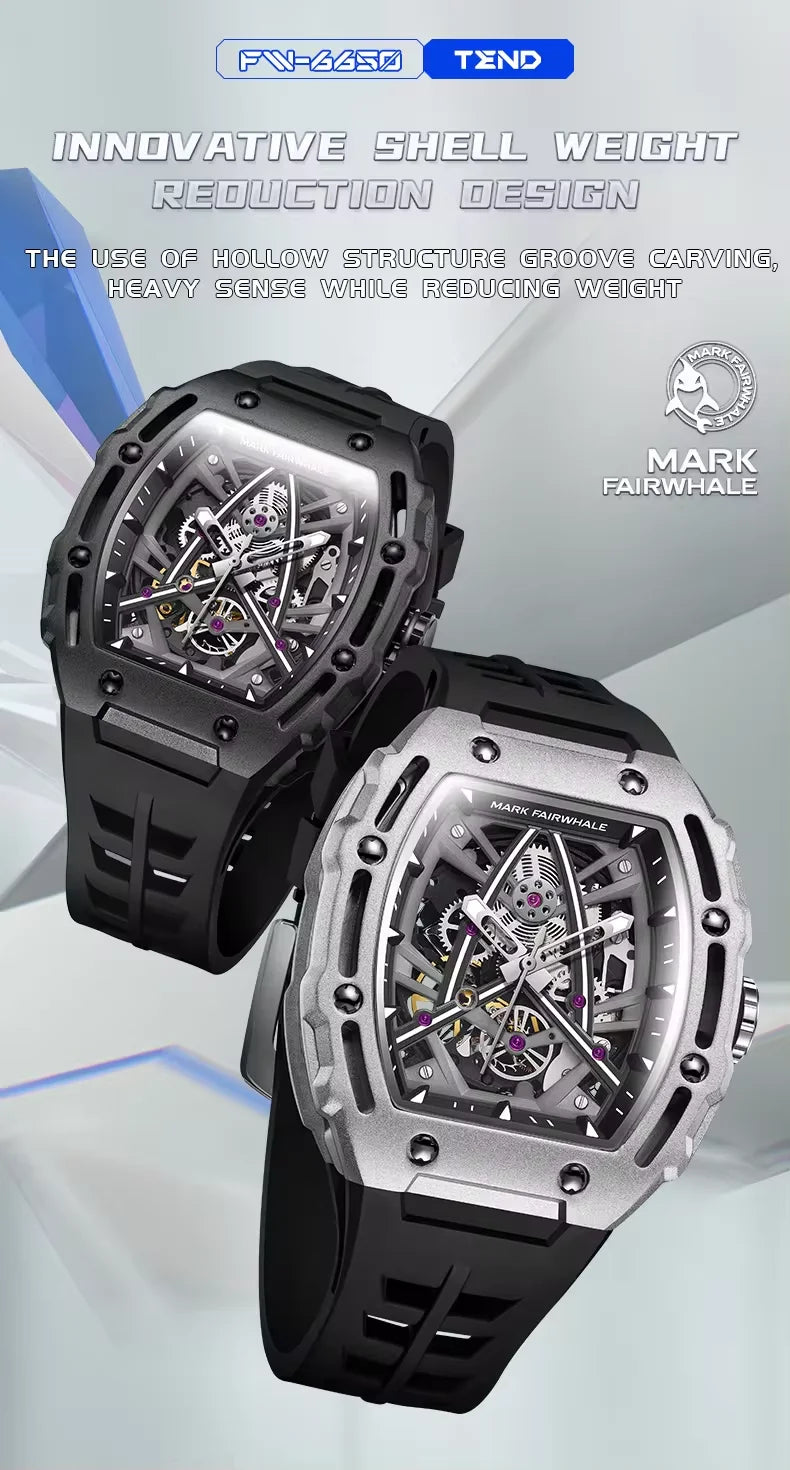 2023 New Automatic Mechanical Watches Mens Luxury   Brand Mark Fairwhale Fashion Sports Waterproof Tonneau Mille Wristwatch Mans