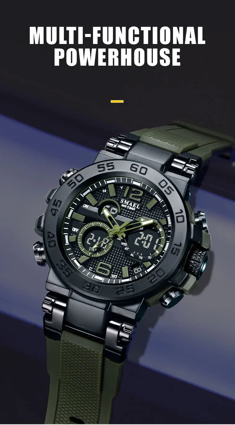 SMAEL 8106 Men's Analog Digital Dual Display Sport Watch - 50M Waterproof LED Backlight Alarm Chronograph Stopwatch