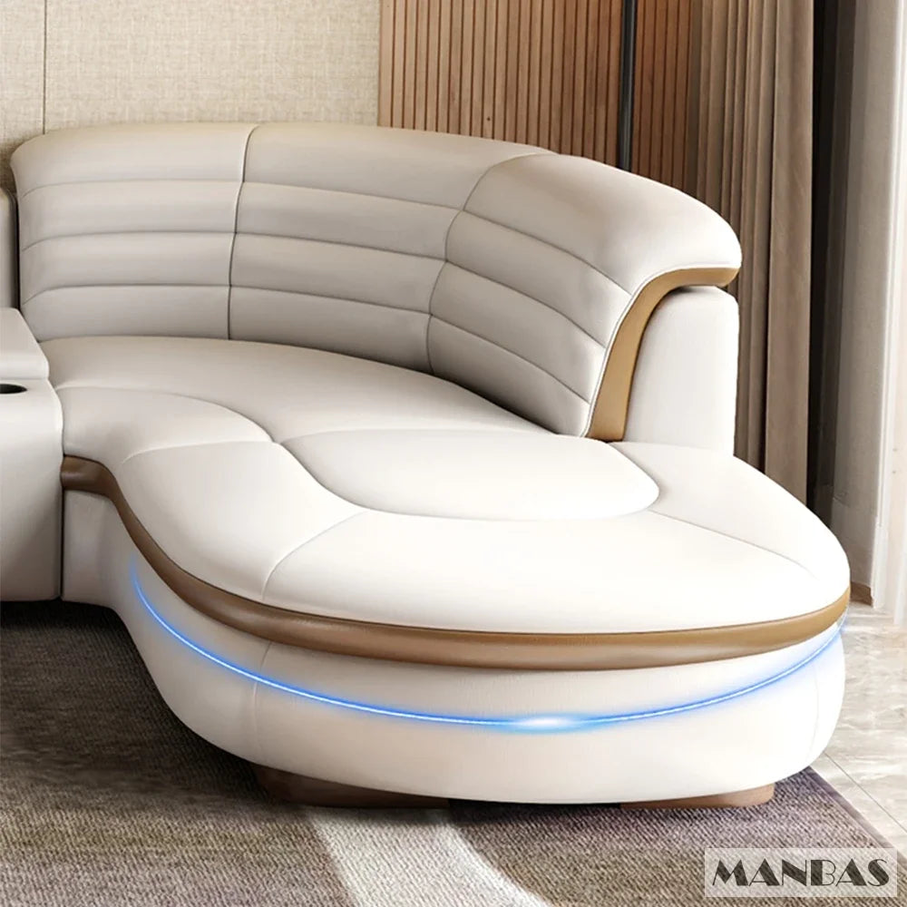 MANBAS Luxury L-Shaped Genuine Leather Sectional Sofa Sets with USB, Bluetooth Speaker - Living Room Italian Leather Couches