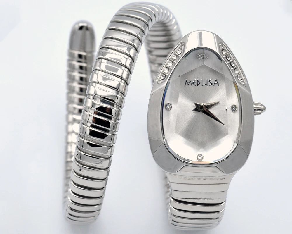 2026 High Quality Gold Diamond Set Snake Shaped Dress Watch Bangle Style Fashionable Unique Brand Same Style Women's Wristwatch