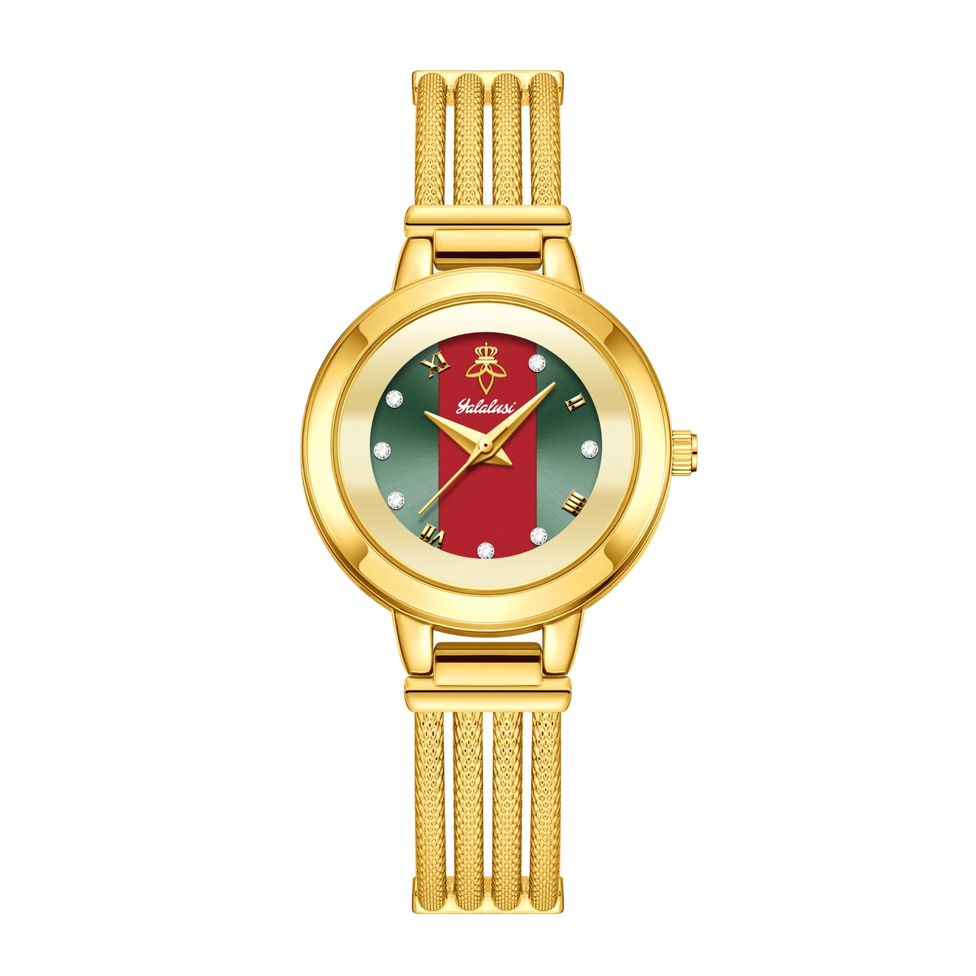 YaLaLuSi Brand Fashion Hot Ladies Quartz Watch Rhinestone Analog Scale Luxury Gold Watch Skeleton Wristband Gift Boxed