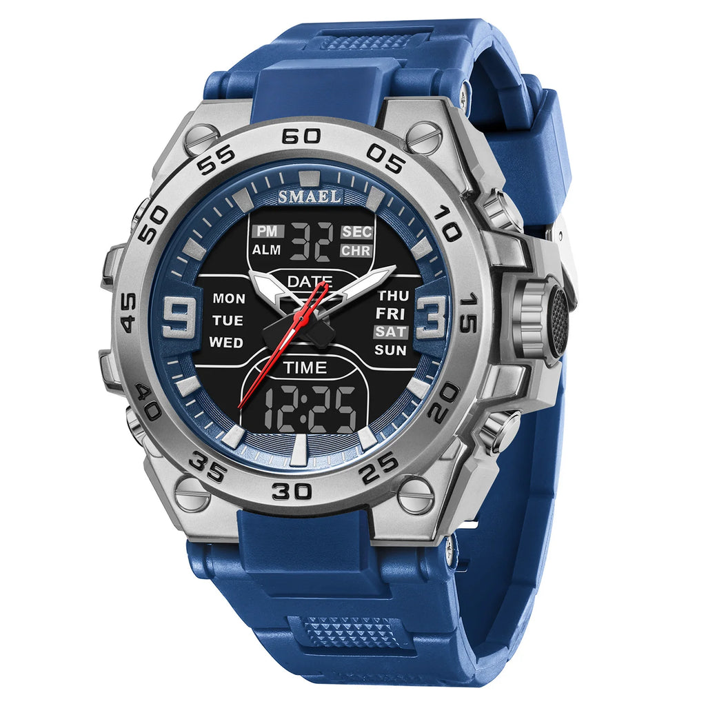 SMAEL Sports Watches 50M Waterproof Quatz Watches Mental Shockproof Men's Wristwatch Dual Time Alarm Clock  8138 Military Watch