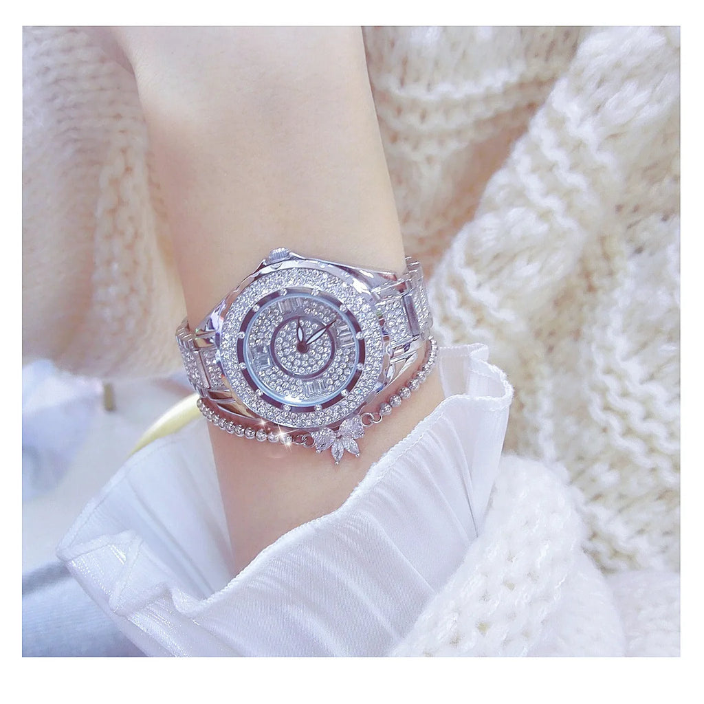2025 Crystal Diamond Watches For Women Gold Original Elegant Ladies Watch With Bracelet Set Rose Gold Gift For Girlfriend Wife