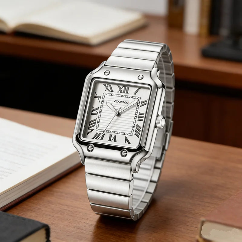 Square Quartz Watch Men Stainless Steel Waterproof Business Wristwatch Male Clock Relogio Masculino