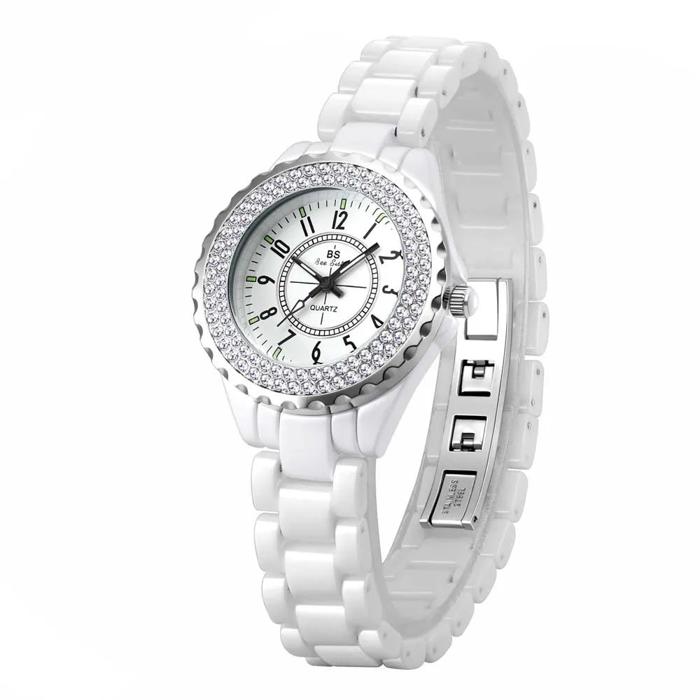 New Fashion Women Quartz Watch Ceramic Strap Clock Silver Diamond Wristwatch for Girl Student Relogio Feminino Dress Gifts