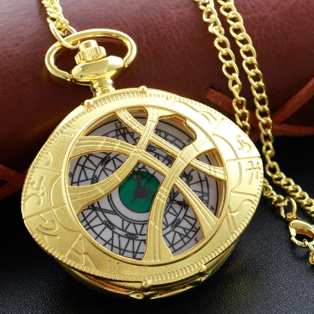 Vintage Bronze Eye Round Case Shape Quartz Pocket Watch Jewelry Pendant Necklace Chain Gifts for Men Women