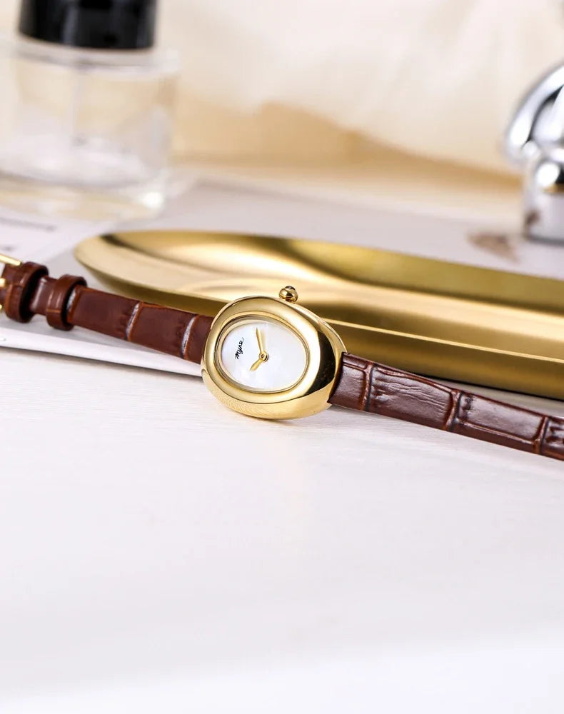 MYAR Women Watch for Girls Quartz Reloj Mujer Sliver Diamond Oval Shaped Orologio Ladies Wristwatch Simple Stainless Steel Clock