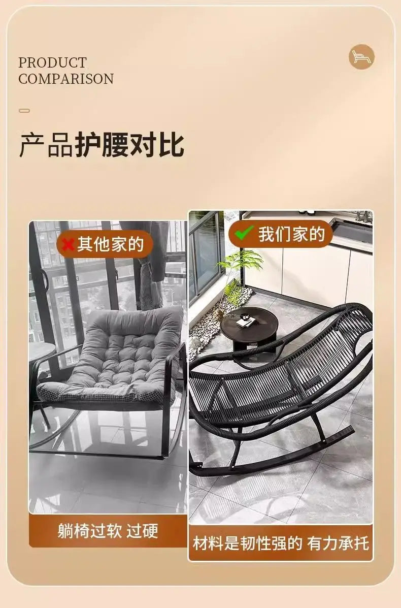 Leisure Lounge Chair, Garden Chair, Widened Rocking Chair, Rattan Rainbow Rocking Chair