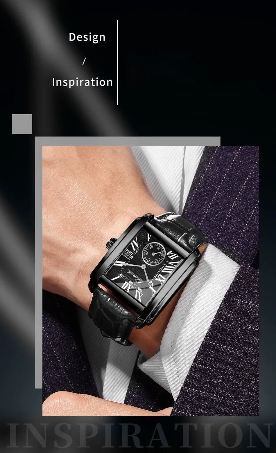 2025 New Business Men's Watch Fashion Square Roman Numeral Dial Waterproof Brown Leather Male Casual Fashion Date Quartz Watches