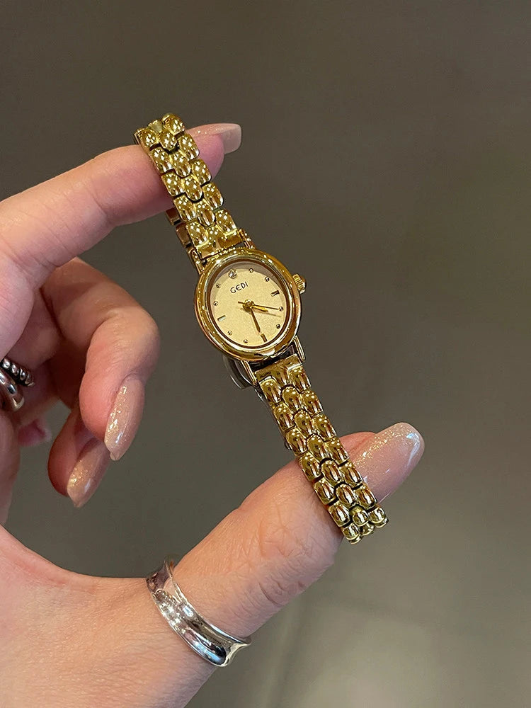 GEDI Watches for Woman Wristwatch Vintage Oval Small Watch Gifts Stainless Steel Strap Luxury Elegant Waterproof Quartz Watches