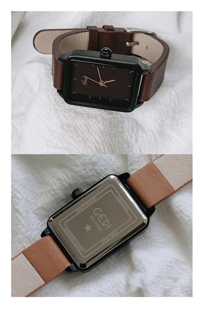 GEDI Watches for Woman Vintage Niche Elegant Waterproof Leather Watches Ladies Quartz Square Women's Wristwatches